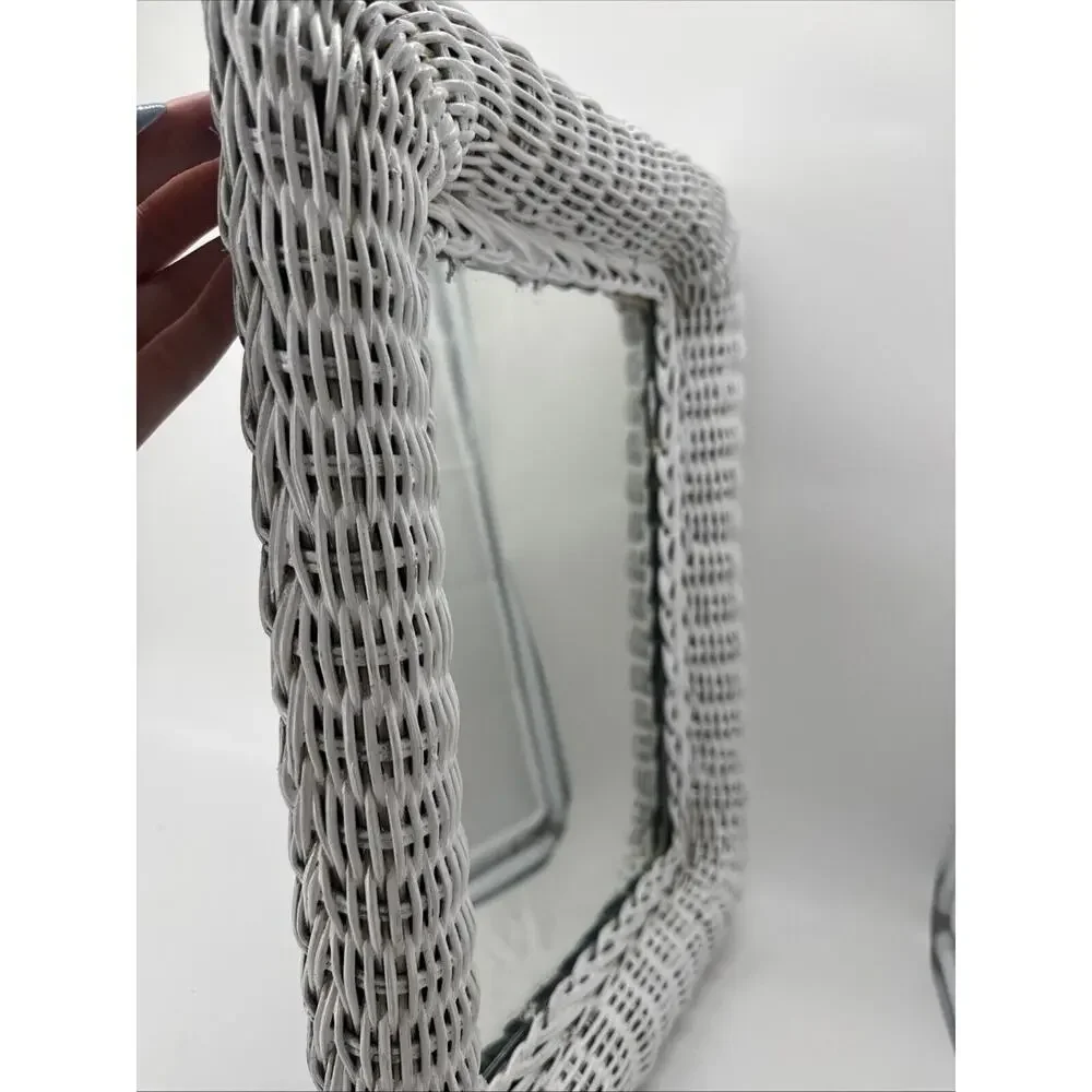 Vintage Square White Wicker Mirror 16x12